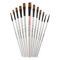 New Product 12Pcs Artist Paint Brush Set Nylon Bristles Watercolor Acrylic Oil Painting Slant Flat Round Pointed Pen Tip Wood Handle Art Acc