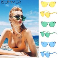 Women Glasses Clear Sunglasses Candy Color Frameless Cat Eyewear Eyeglasses