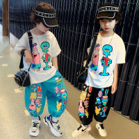 Girls Fashion Sports Pants Sets Summer Kids Short Sleeve Cartoon Print T-Shirt Suits Childrens Casual Tees 2pcs Teenage Clothes