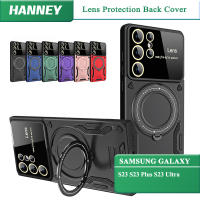 HANNEY เคสโทรศัพท์ดีไซน์หน้าต่างขนาดใหญ่สำหรับ Samsung Galaxy S23 S23 Plus S23 Ultra เคสชาร์จไร้สายเคสป้องกันเลนส์กระจกในตัวพร้อม ฝาหลัง360หลายกันกระแทกและมีขาตั้ง QS-01