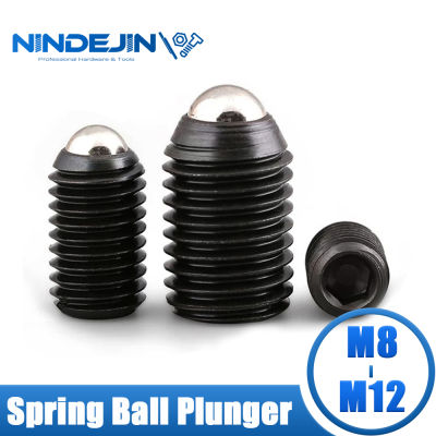 NINDEJIN 2-15Pcs ซ็อกเก็ตหกเหลี่ยม Ball Point ชุดสกรูเหล็กคาร์บอน M8/M10/M12ลูกบอลสปริงชุดลูกสูบสกรู