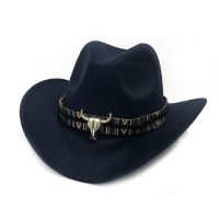 Women Men Western Cowboy Hats With Punk Belt Winter Autumn Jazz Rock Hats Fashion Jazz Caps Size 57-58CM