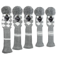 Golf Wood Club Cover Headcovers 5Pcsset,Grey Black Abstract Pattern Knit Longneck Sock Double Layers for Driver Fairway Hybrid