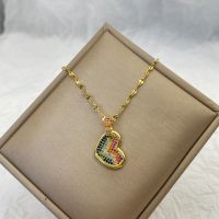 Big Heart Pendants With Colorful Zircon Stainless Steel Necklace For Women Fashion Jewelry New In Korean Elegant Accessories