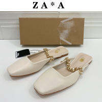 【Free Shipping】NewZaraˉSquare Toe Beige Flats Mules