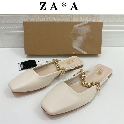 【Free Shipping】NewZaraˉSquare Toe Beige Flats Mules