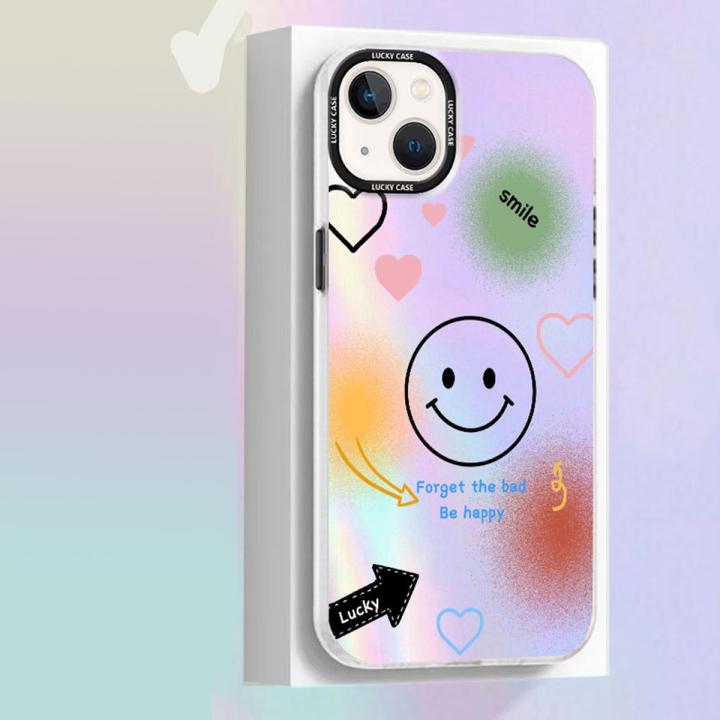 สำหรับ-iphone-เคสโทรศัพท์เลเซอร์ป้องกันรอยขีดข่วนสีสันสดใสยิ้ม-graffiti-for-iphone-14-pro-max-13-pro-max-12-11-pro-xsmax-xr-x-8-7plus-se-2020