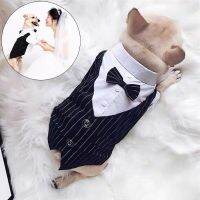 French Bulldog Wedding Suit Solid Stripes Pet Clothing Jacket+Shirt+Tie for Small Dogs Pomeranian Yorkshire Partying Clothes