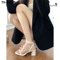 PLOVER woodpecker white leather sandals female xia thick with joker with red word temperament of beauties of high heels