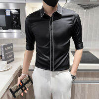 2022 Summer Vintage Embroidered Shirt Men Half Sleebe Slim Social Party Tuxedo Blouse Business Casual Men Clothing Chemise Homme