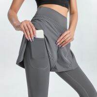 【CC】∋  Seamless Fitnes Pants Drawstring Half Length Skirt Nine Squat Proof Leggings With Pockets Trousers