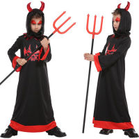 Scary Red Horn Devil Vampire Devilkin Costume for Kid Child Boys Girls Demon Costume Cosplay Fancy Dress Robe Halloween Carnival