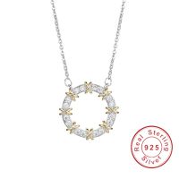 Fashion Round 0.2Ct White Sapphire Gemstone Necklace Pendant 925 Sterling Silver 45Cm Long Chain Necklaces For Women Jewelry