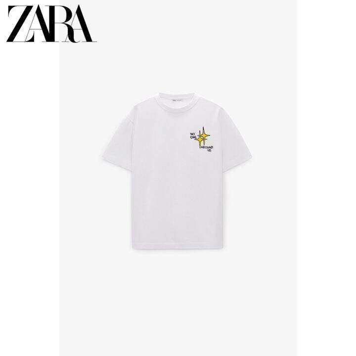 เสื้อยืดผู้ชายลายผ้าฝ้ายแขนสั้นกะโหลกใหม่-zara-0495421-250