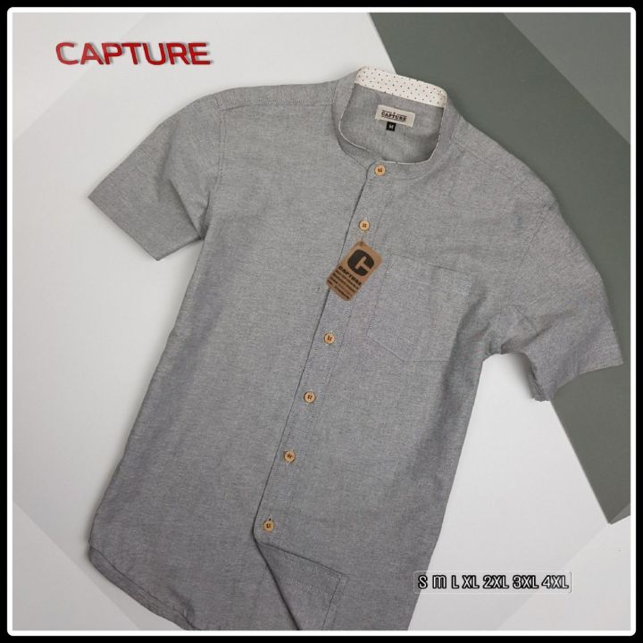 capture-shirt-เสื้อเชิ้ตผู้ชาย-คอจีน-แขนสั้น-oxford-สีเทา-มีถึงอก-48-นิ้ว