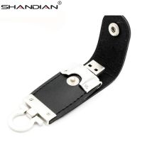 SHANDIAN USB flash drive Leather metal keyring Pendrive creativo USB 2.0 32gb 16gb 8gb 4gb 64gb