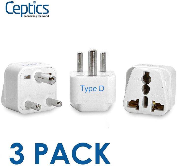 Ceptics India Travel Plug Adapter (Type D) for Pakistan, Nepal