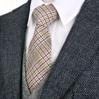 Plaid Scottish Tartan Camel Beige Gray Grey Checked Houndstooth Mens Ties Neckties Wool Handmade Casual Formal Acceossories