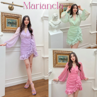 SEOULMATE MARIANELA #SM9410 เดรสสั้นผ้าชีฟองคอวี ดีเทลแขนยาวพองๆสุดน่ารักกระโปรงแต่งระบายเพิ่มความเก๋ใส่แล้วหุ่นเพรียว