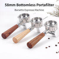 58Mm Bottomless Portafilter Barsetto Espresso Machine 3 Ear Portafilter With Stainless Steel Filter Basket And Solid Wood Handle