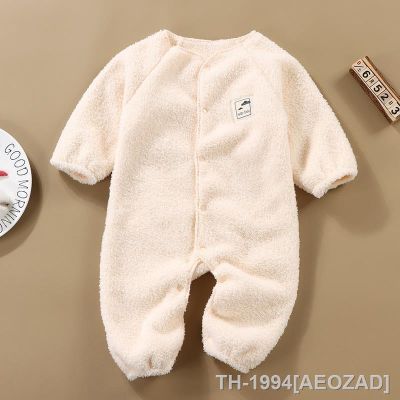 ☊❖ Macacão de pelúcia monocromático velo grosso cordeiro macacão quente para bebê casaco recém-nascido macio roupas rastejantes inverno