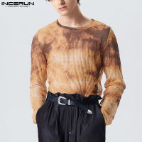 Medussa INCERUN เสื้อยืดคอเสื้อแขนยาวลูกเรือผู้ชาย,เสื้อพิมพ์ลายจีบวินเทจ (สไตล์ตะวันตก)