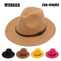 (56-61Cm) French Style Wide Brim Fedora Hat Women Men Felt Cap 2022 Autumn Winter Belt Fascinator Jazz Ladies Hat Country Hat