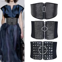 ♦ Fashion Elastic Rivet Cummerbund Belt Knitted Black Wide Waistband Slimming Body High Waist Ladies Zipper Waist Belt Decorative