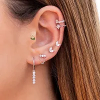 1PC New Stainless Steel Cubic Zirconia Hoop Earrings For Women Small Chain Tassel Pendant Cartilage Earring Piercing Jewelry