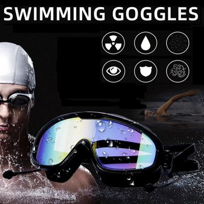 Large Frame Swimming Goggles Professional Waterproof Swimming Glasses with Earplugs Swimming Eyewear Anti-Fog Goggles Men Women Goggles