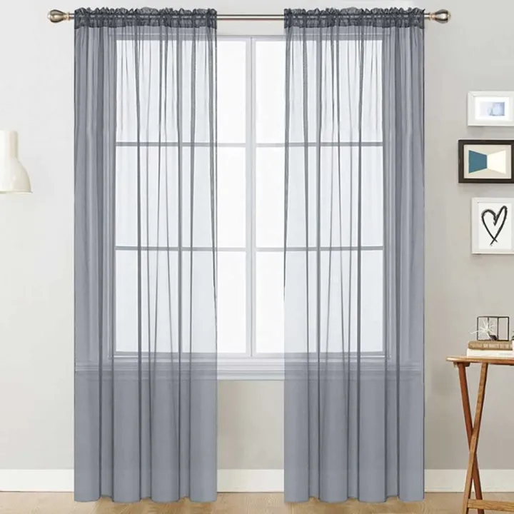 Bedroom Semi Sheer Voile Curtains Grey, How Wide Should Voile Curtains Be