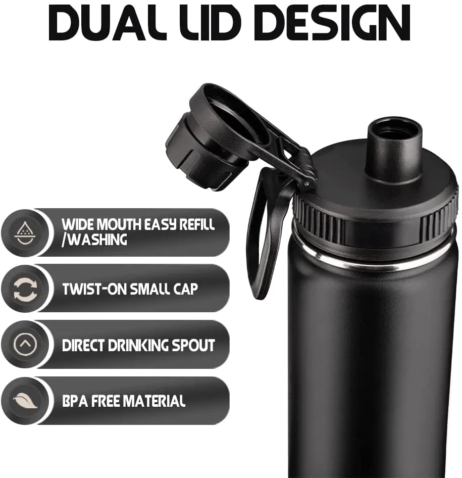 Insulated Water Bottle, 1000ml 32 oz Stainless Steel Double Wall Vacuum  Wide Mouth Sport Bottle with