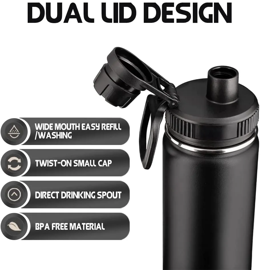 Insulated Water Bottle, 1000ml 32 oz Stainless Steel Double Wall Vacuum  Wide Mouth Sport Bottle with Leakproof Spout Lid