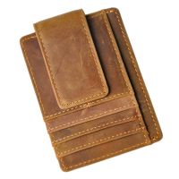 Male Quality Leather Designer Fashion Travel Slim Wallet Front Pocket Magnetic Money Clip Mini Card Case Purse For Men 1015L