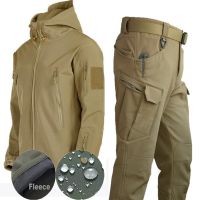 Winter Autumn Tactical Elastic Men Fleece Jackets Waterproof Suit Fishing Warm Hiking Camping Tracksuits Set Hood Coat Thermal