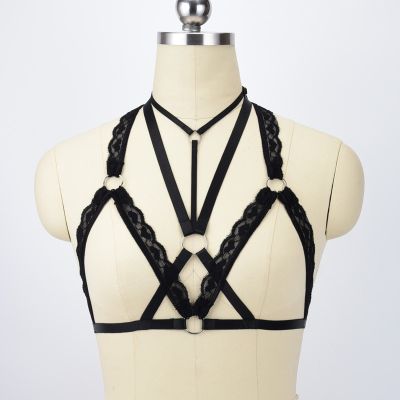 【YF】﹍  Cupless lace body  Harness with heart harness bra Wear Fetish Bondage