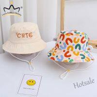 【hot sale】▦✳ C05 Double Side Children Hat Fashion Letters Wear Cap Spring Summer Baby Boy Fisherman Hat Boys Girls Flat Top Basin Hat