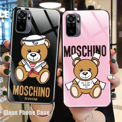 [Yellow peach flavor] เคสโทรศัพท์กระจกนิรภัยสำหรับ Redmi Note 10 Pro 9S 8 7 6 5 A 8T Moschino หมีน่ารัก