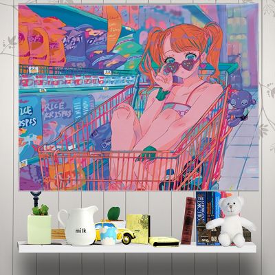 Ashou Kawaii Room Decor Tapestry Wall Hanging Decor Home Room Decoration Wall Tapestry Anime Girl Tapestry Wall Cloth Blanket