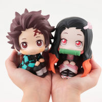 หุ่นของเล่นอนิเมะ Kimetsu No Yaiba,โมเดลตุ๊กตาของเล่น6ซม. ตัวละคร Kamado Tanjirou Kamado Nezuko เวอร์ชั่น MH Look Up จำนวน2ชิ้นของขวัญสำหรับเด็ก ef toy