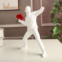 NORTHEUINS Resin Banksy Figurines For Interior Flower Thrower Statue Bomber Sculpture Home Desktop Decor Item Art Collection