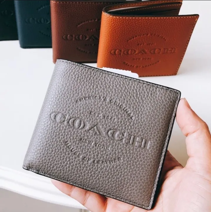 Coach Men’s Slim Wallet F24647 Double Billfold Wallet in Natural Smooth Leather Grey Lazada PH