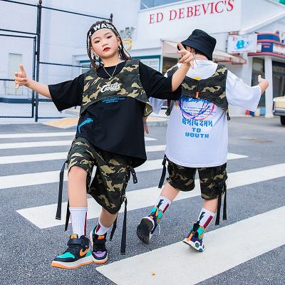 [COD] Boys hip-hop camouflage vest loose t-shirt cool and handsome costumes for boys summer