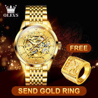 [BUY 1 GET RING] OLEVS นาริกาข้อมือผช อัตโนมัติ นาฬิกากลไกกันน้ำแนวธุรกิจแฟชั่นสเตนเลสสตีล Janpan ของแท้