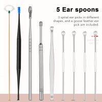 9pcs Earpick Wax Remover Curette Goose Feather Ear Pick Ear Cleaner Spoon Spiral Ear Clean Tool Ear Cleaner Kits Stainless Steel