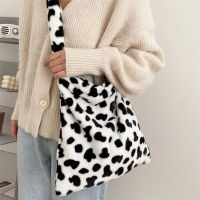 Feng Qi shopCute Cow Pattern Handbags Shoulder Bag  Plush Messenger Bag Large Capacity Totes Lady  Bag