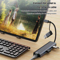 Type C Dock Station Splitter Drive ฟรี Type C USB HUB Network Card Expansion Dock พร้อมไฟแสดงสถานะสำหรับศัพท์ Desktops