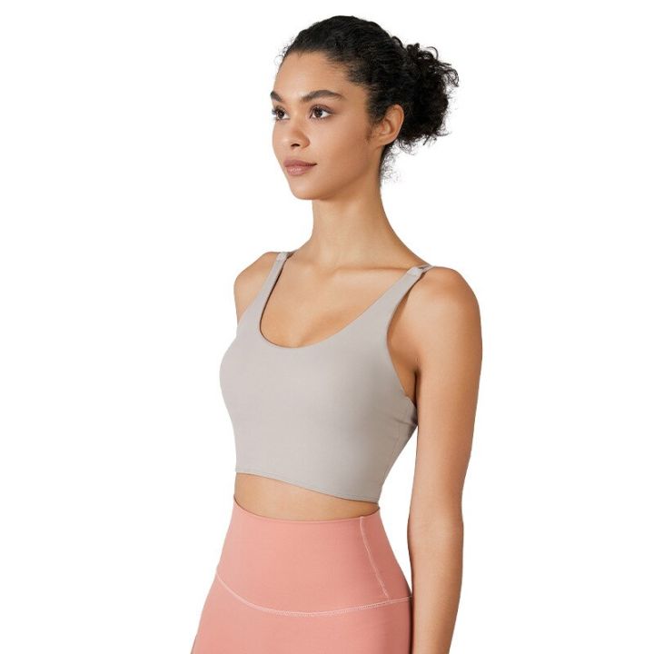 เสื้อครอปสำหรับออกกำลังกายเล่นโยคะของผู้หญิงชุดชั้นในออกกำลังกายเสื้อกล้ามเล่น-sp-ฤดูร้อนมีโลโก้เข็มขัดหนัง