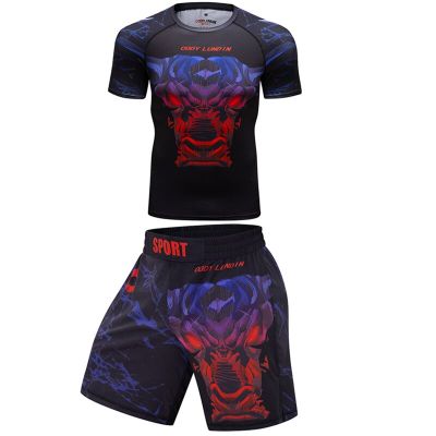 ：“{—— Mens MMA Compression Shirt Pants Sport Suits Quick Dry  Running Sets Tracksuit Boxing Rashguard Workout Fitness Gym Clothing