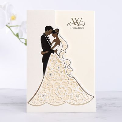 50pcs Bride And Groom Laser Cut Wedding Invitation Cards Elegant Luxury Greeting Cards Printing Wedding Decor Party Supplies
